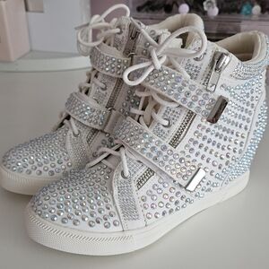 INC International Concepts Debby Rhinestone White Rhinestone Wedge Sneak…